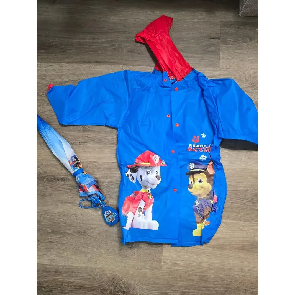 Brand New Nickelodeon Paw Patrol Kids Blue Red Raincoat and umbrella